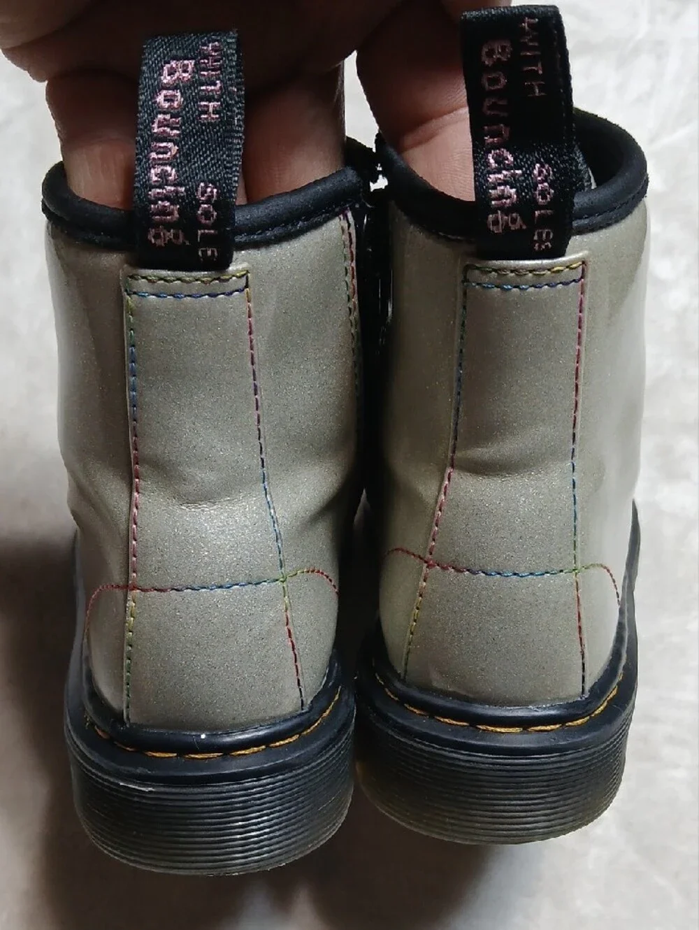 Dr. Martens Kids Iridescent Silver Combat Boots with Black Soles Size 12 Girl - Picture 6 of 8